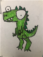 Student artwork of a dinosaur created in style of Basquiat.